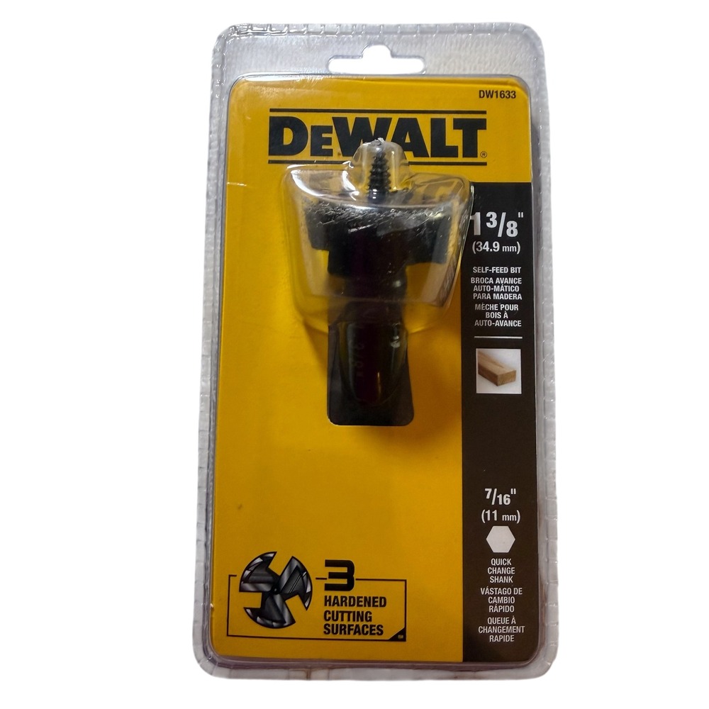DEWALT DW1633 1-3/8 Inch Self-Feed Wood Drill Bit 7/16 Quick Change Shank